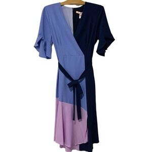 Hutch Antropologie | Dress Colorblock Purple Navy Short Sleeve V Neck- Medium